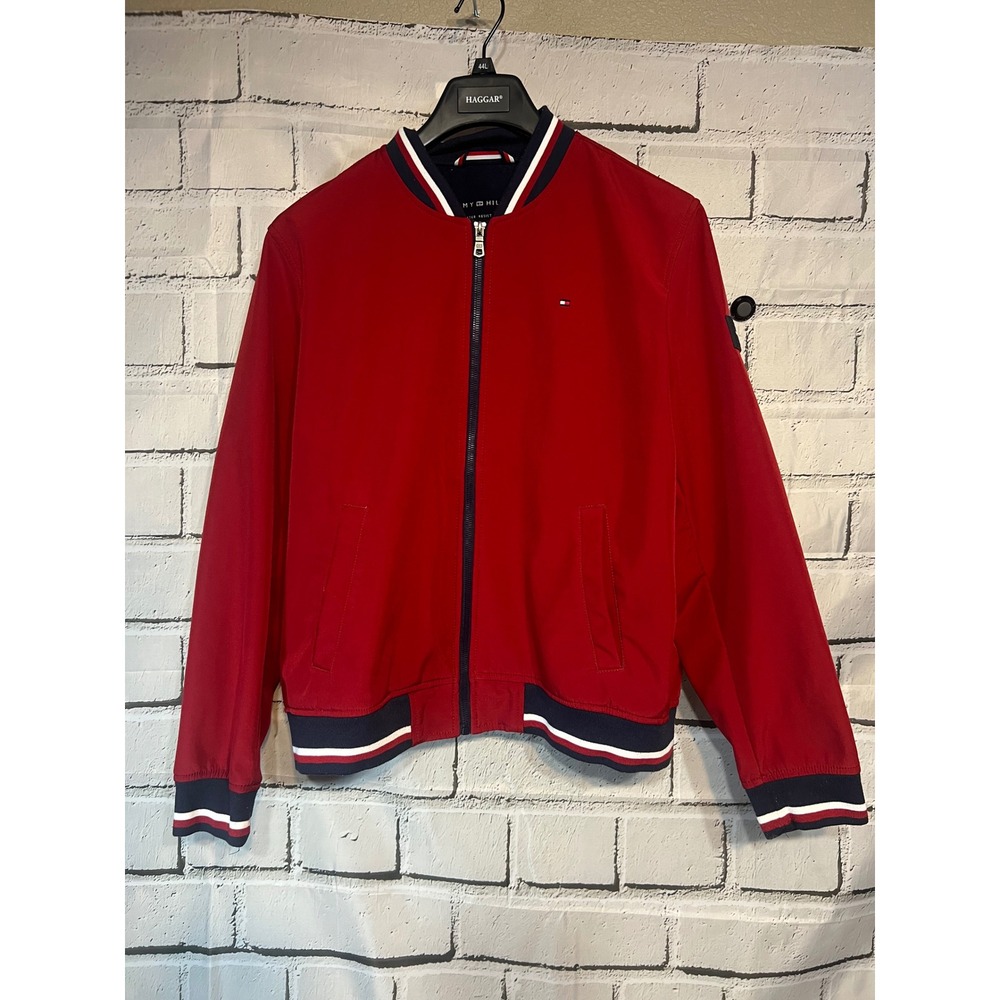 Tommy Hilfiger Mens Red Softshell Bomber Jacket Water Resistant Wind Resistant